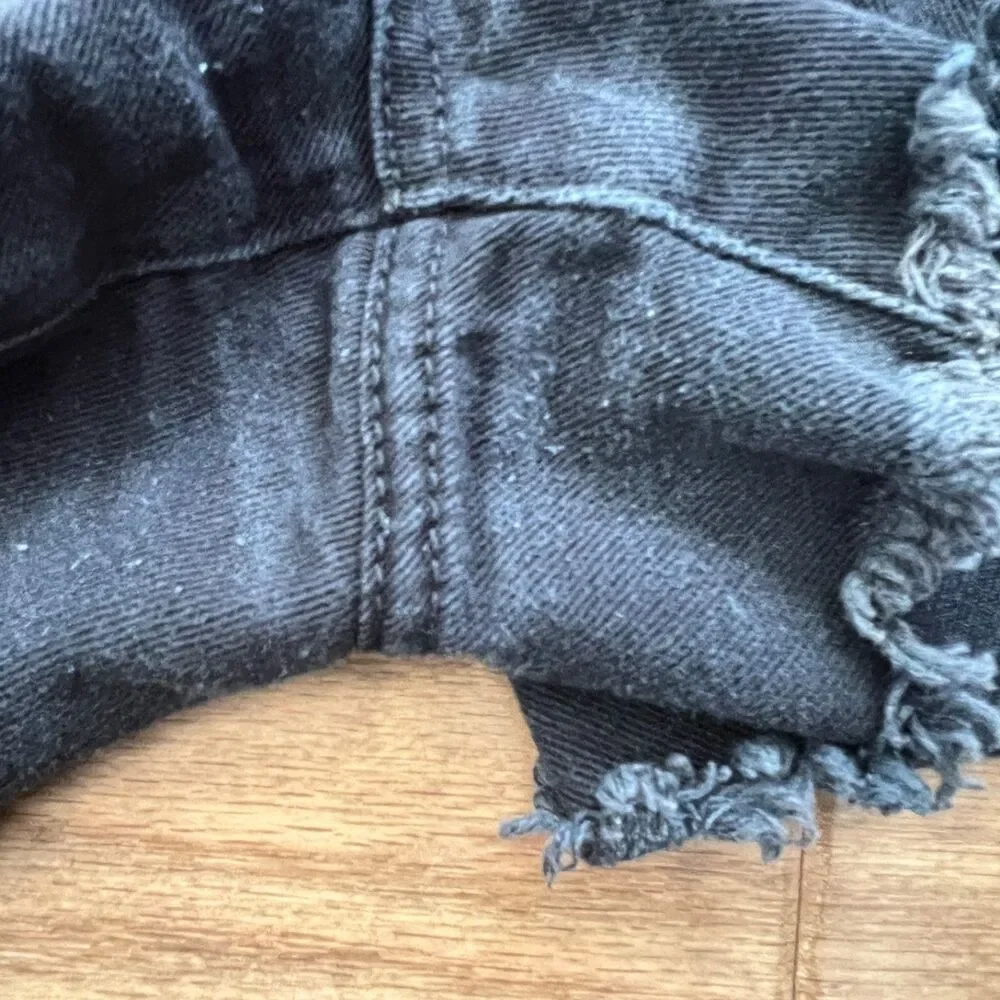 Free People Denim Shorts Size 29 Black Cutoff Raw Hem Distressed Button Fly